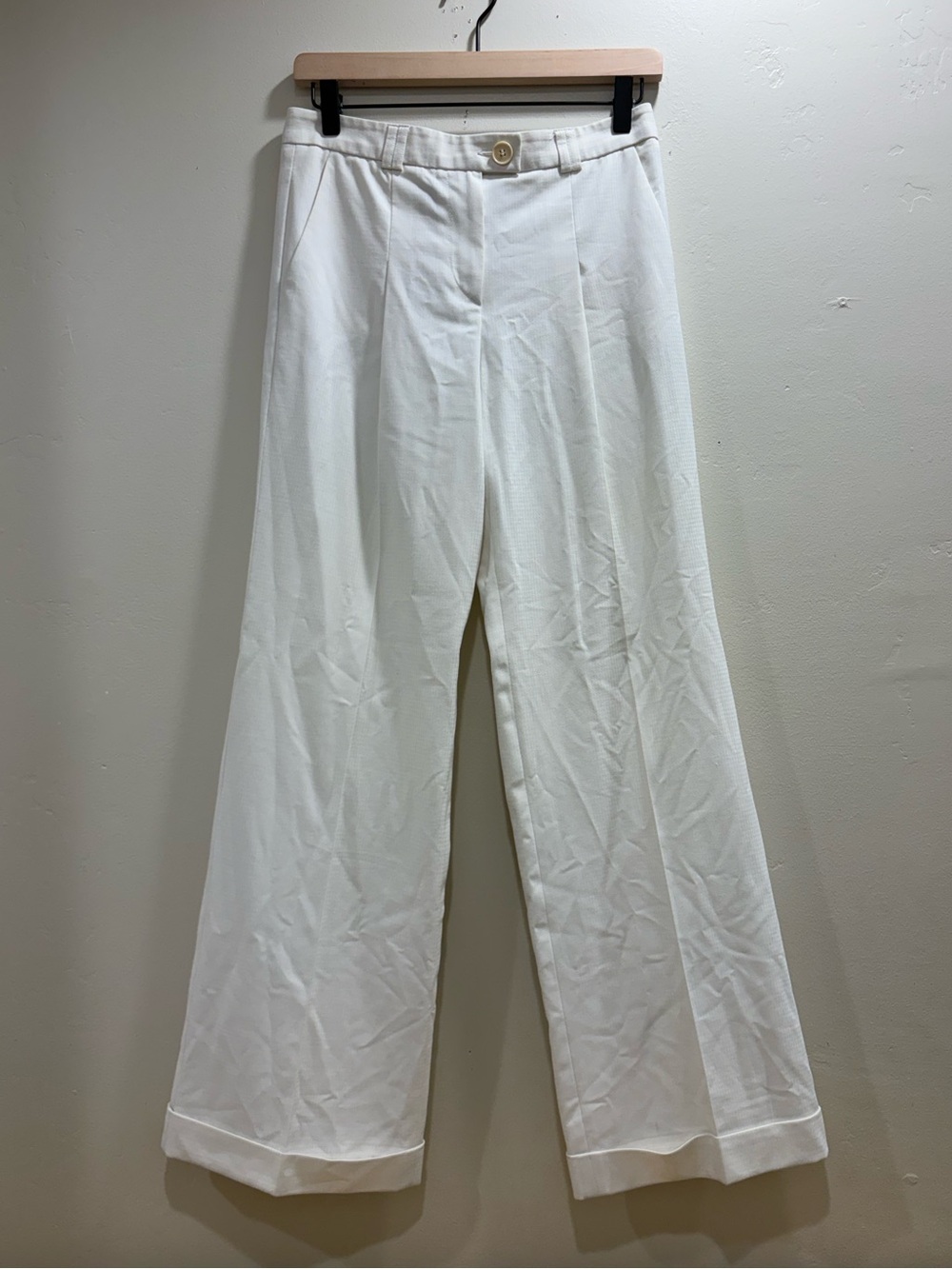 Emporio Armani White Wide Leg Cuffed Trousers Pants Size 40